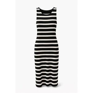 Ann Taylor Stripe Dress Womens 10 Black White Minimalist Chic Stretch Midi